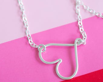 Small Heart Necklace Sideways Heart Necklace Delicate Gold Filled Heart Sterling Silver heart Side Heart Necklace Pink Necklace Rose Gold