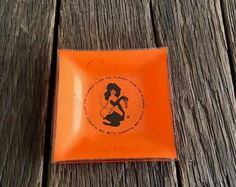 Playboy Club Ashtray - Vintage Playboy Club Glass Ashtray - Vintage Playboy Ashtray - Playboy Magazine Collectible Ashtray - Orange Ashtray