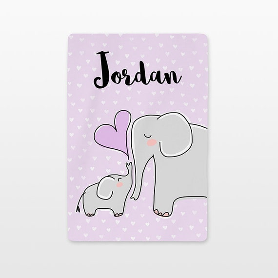 Elephant Baby Blanket Personalized Name Custom Unisex Baby Girl Baby Boy Kids Minky Fleece Newborn Gift Idea Animal Gray Lavender Purple
