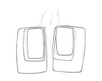 Concentric Silver Square Earrings