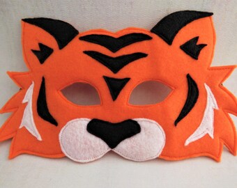 Felt Tiger Mask - Orange Tiger Mask - Cat Mask - Tiger Costume Accessory - Jungle Animal - Animal Mask - Kid - Adult