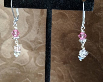 Rose quartz and Swarovski earrings