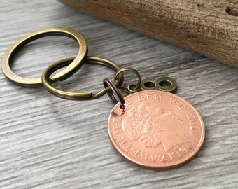 8th anniversary gift, 2010 coin keyring, keychain, wedding, bronze eighth anniversary, Married in 2010 present for him, her, man, wife woman