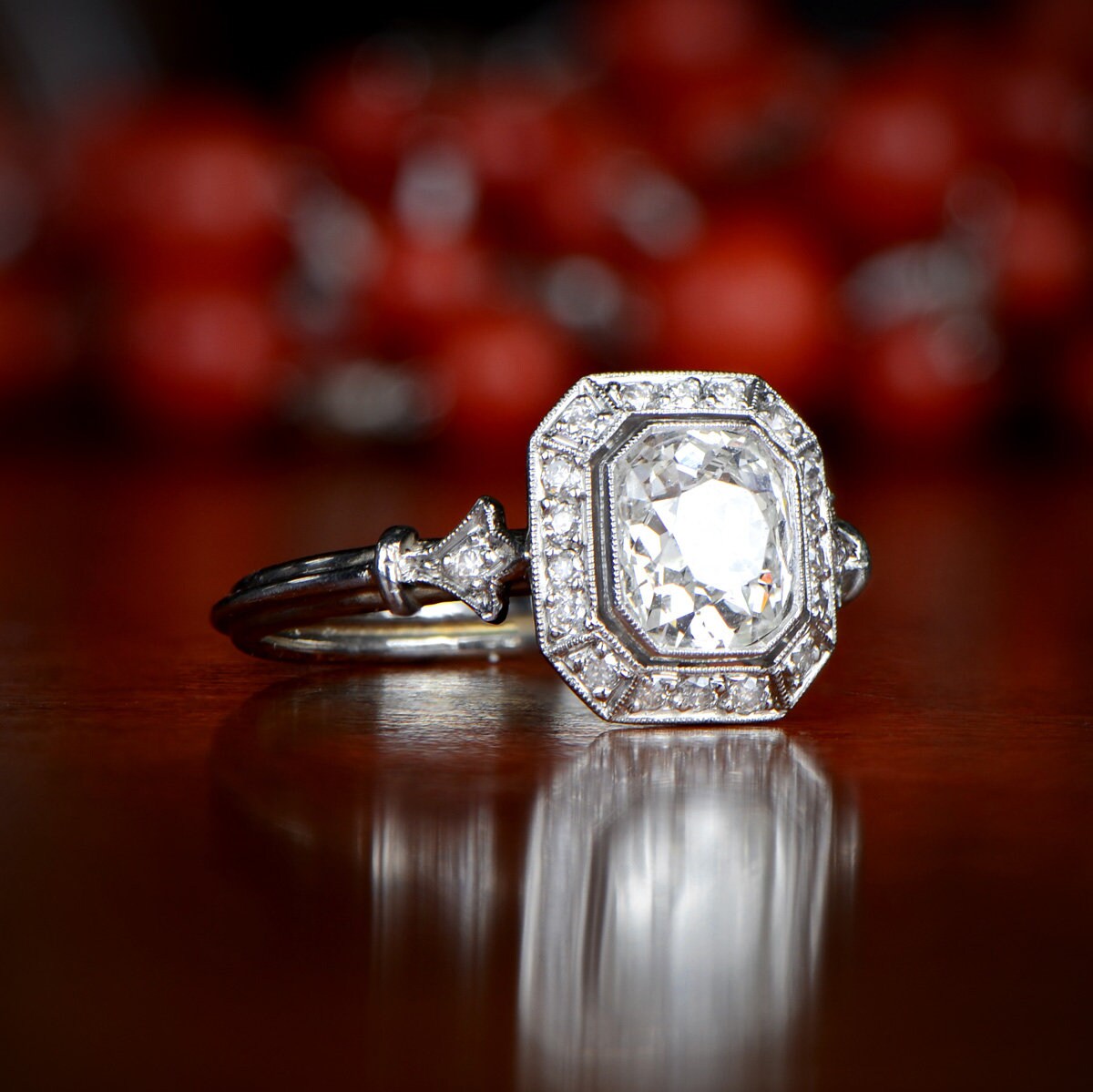 Vintage Style Engagement Ring Emerald Cut Diamond 1.01ct