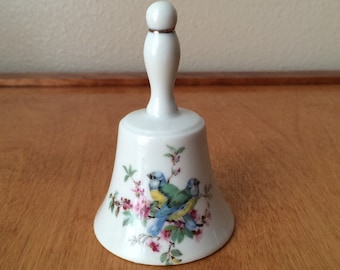 Porcelain Bell with Two Blue, Green and Yellow Birds - Warbler Bird