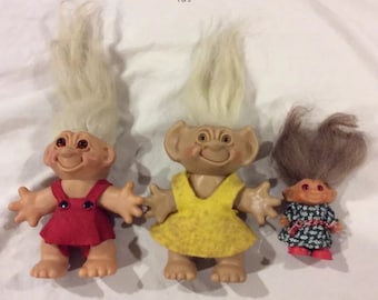 Vintage Trolls - Thomas Dam, Wish Nik, Uneeda Lot of 3