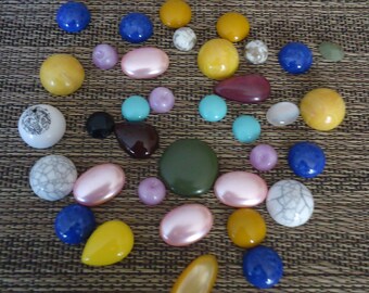 Lot of Mixed Size, Color and Shape Lucite/Acrylic Flat Back Cabachons, Jewelry Component, Altered Art Supply, Crafting Supply, 2 Oz.