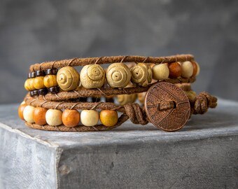 Wrap Bracelet - Mens Beaded Bracelet - Wood Bead Wrap Bracelet - Double Wrap Bracelet - Mens Wrap Bracelet