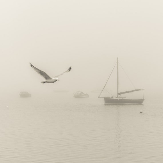 THE FOG. Poole Harbour, Dorset Print, Boats in the Fog, Sea Mist Picture, Photographic print
