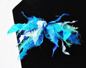 PIN silk and chiffon painted by hand, "Ma" blue and sea