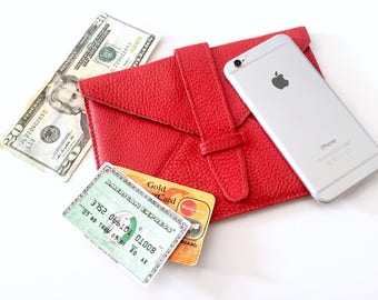 Roots Leather Wallet - Envelope Bag Leather - iPhone Case - Travel Bag - Coin Pouch - Kobo Case - Roots Purse Clutch - Vintage Handbag - Red