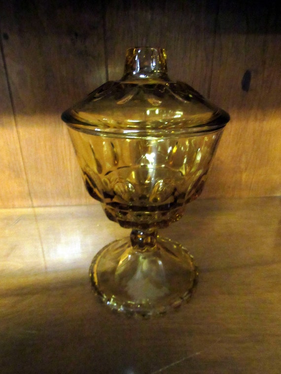 Amber candy dish with lid