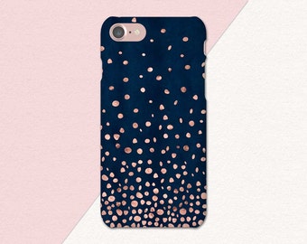 Rose Gold Pink Confetti Navy Blue Phone Case, iPhone 8 Abstract iPhone 6 Case, Phone case 7 6s Plus, Samsung Galaxy S7, S6, Lg G6, Note 8
