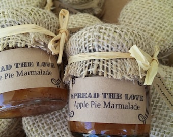 60 Rustic Jam Favors /Burlap Toppers and Custom Tag Favors/ Barnyard Wedding/Country wedding favor/1.5 oz Each