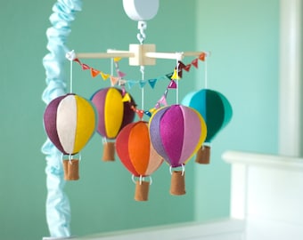 Hot Air Balloon baby mobile, Travel Theme Nursery Mobile, custom colors baby crib mobile