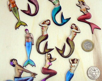 Mermaids and mermen wood cut outs, die cuts