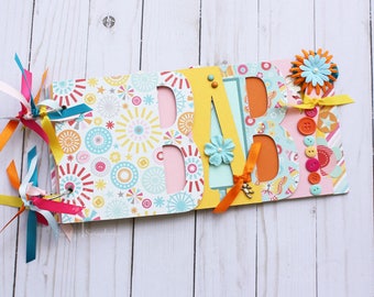 Baby girl shower gift, baby shower advice book, premade scrapbook, mini chipboard album, baby shower guestbook, baby girl scrapbook