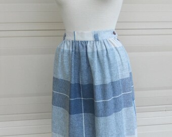 70s plaid skirt . blue gray high waist skirt . U.S. Clothing Co.