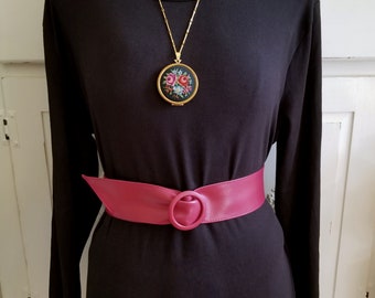 Vintage Plum Leather Cinch Belt with Ring Buckle. Free Shipping.