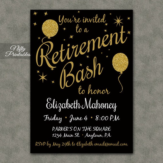 retirement party invitations printable black amp gold retirement photo invitations