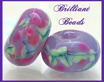 Spring Violets Glass Spacer Bead Pair...Handmade Lampwork Beads SRA, Made To Order