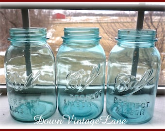 3 Blue Ball Perfect Mason Jars Quart Size