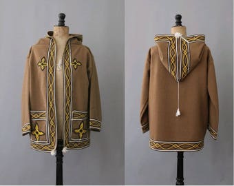 1970s Ethnic embroidered Hooded Jacket/ 70s hippie boho jacket/ 1970 festival jacket