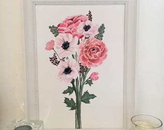 Pink Flower Bouquet Original Painting