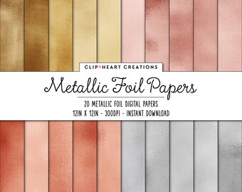 Metallic Foil Papers, gold foil digital papers, Commercial use, Digital Paper, scrapbooking paper, silver papers, rosegold papers, copper