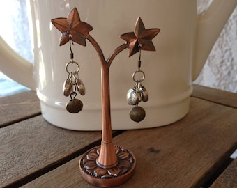 Silver and bronze cluster earrings