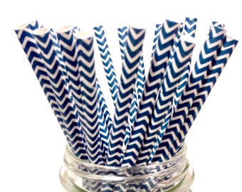 25 Midnight Blue Chevron paper straws // baby bridal shower decorations /candy dessert buffet table / wedding /First birthday/new year party