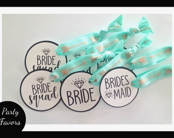 Bride Squad & Bridesmaid Hair Tie Favours | Bachelorette Party Favors | Bridesmaid Gift + Favors | FOE | Fold Over Elastics | Hen Party Gift