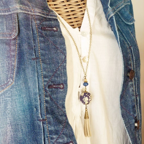 Liberty necklace,Tassel necklace,Long boho necklace,Liberty jewelry,Leather tassel necklace,Long tassel necklace,Blue necklace