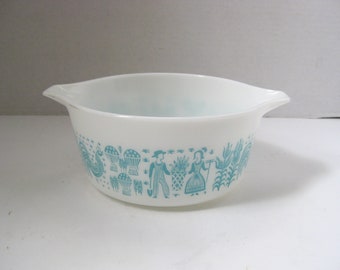 Vintage Turquoise White Amish Butterprint Casserole Dish