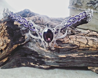 Amethyst Purple Crystal Elven Circlet Tiara Crown Celtic Weave