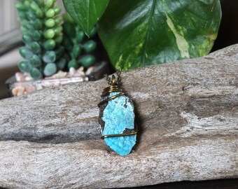 Raw Hemimorphite Necklace - Rough Stone Necklace - Hemimorphite Jewelry - Raw Blue Stone Jewelry - Gypsy Bohemian Jewelry - Wiccan Necklace