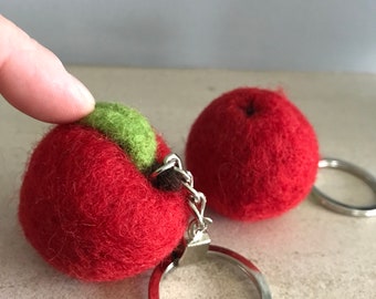 Needle Felted Apple Keyring