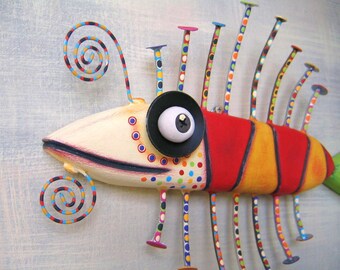 Little Barracuda, MADE to ORDER, Original Found Object Wall Sculpture, Wood Carving, Wall Decor, by Fig Jam Studio