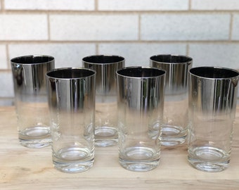 Set of 6 vintage silver ombre tumblers - Vitreon Queen's Lustreware - Mercury Fade - 1960s barware