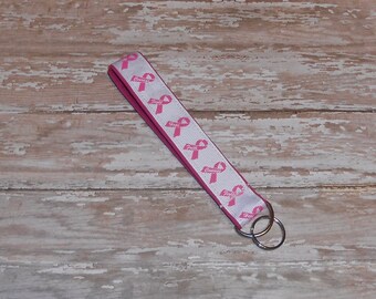 Breast Cancer Awareness - Pink Ribbon - Wristlet Key Fob- Key Chain