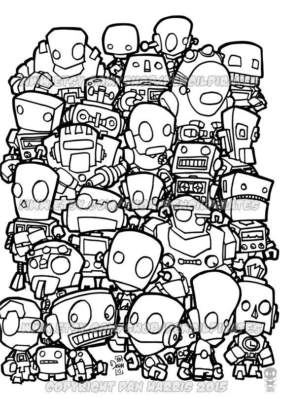 Robot Colouring Page Adult colouring book page one page