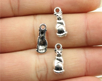 20 Cat Charms, Antique Silver Tone (1J-171)