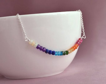 7 chakra necklace, meditation necklace, healing jewelry, sterling silver, rainbow gemstone necklace