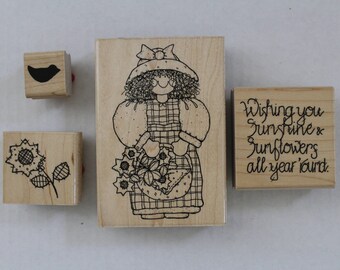 Vintage D.O.T.S. land stijl Rubber Stamps zonnebloemen tuin Bunny Quilt stempel Set