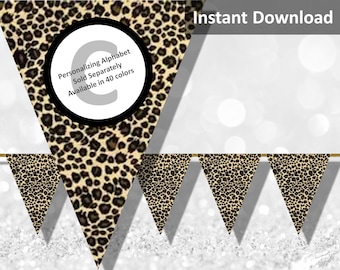 Leopard Print Bunting Pennant Banner, Jungle Safari Party Decorations, Animal Print, Instant Download