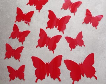 12 red 3D butterflies to stick