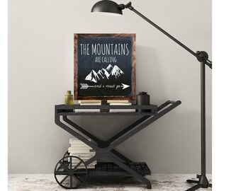 The mountains are calling i must go wood sign home decor rustic distressed adventure sign gift wall art hand painted adventurer gift #134