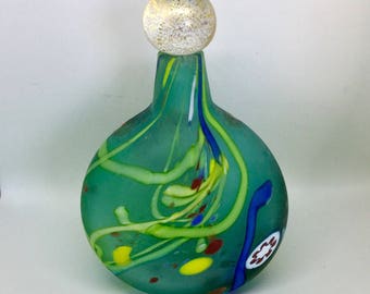 Vintage Cenedese Murano Scavo Glass Bottle with Stopper 23k Gold Flecks Polvera d'Oro Italian