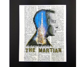Elon Musk Space X Falcon Heavy on Vintage Dictionary Page Art Print, Wall Decor, Digital Manipulation with Sparks of Gold Glitter