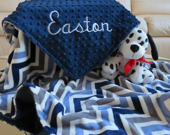 Baby Blanket, Baby Boy Blanket Personalized, Navy Blue Denim Baby Boy Blanket, Baby Gift, Baby Shower Gift, Minky Baby Blankets